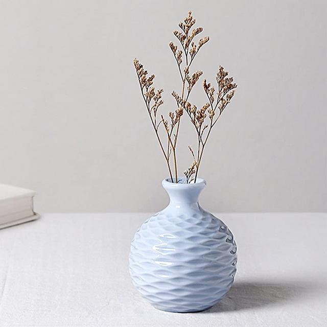 GeLive Flower Arrangement Ikebana Bud Vase Hydroponics Macaron Colorful Ceramic Decorative Vase (Blue)