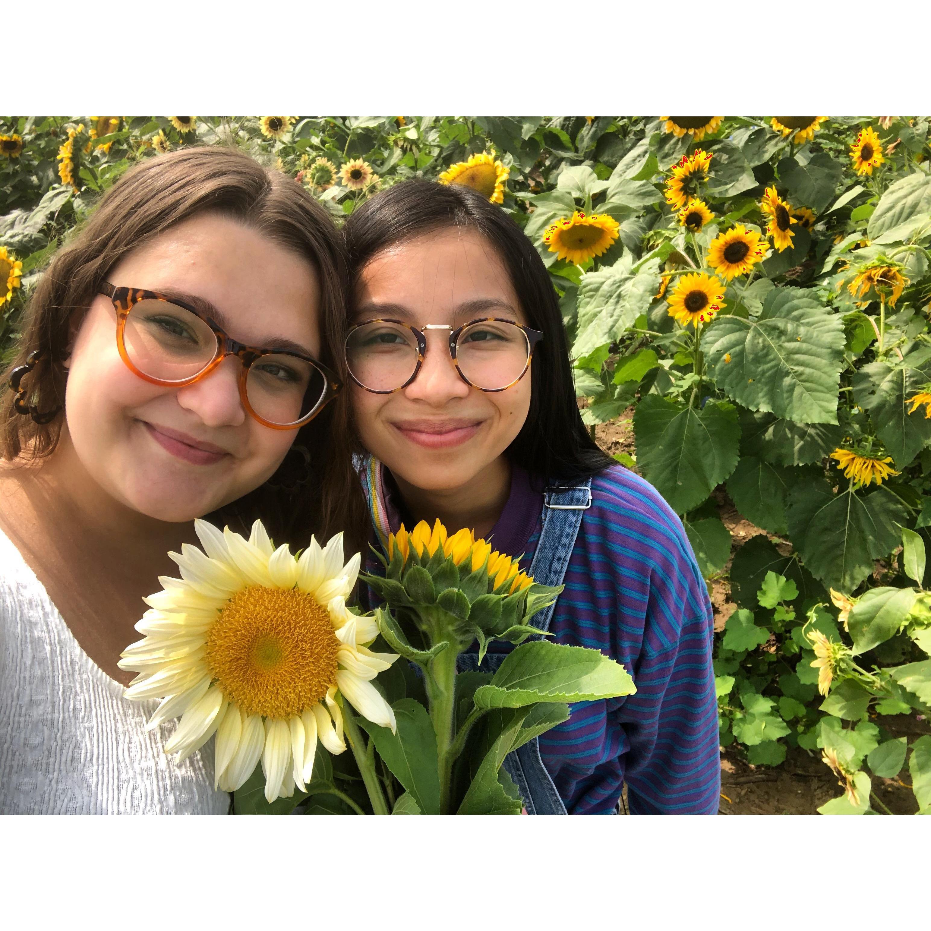 Celebrating Martina's birthday in a field of Sunflowers