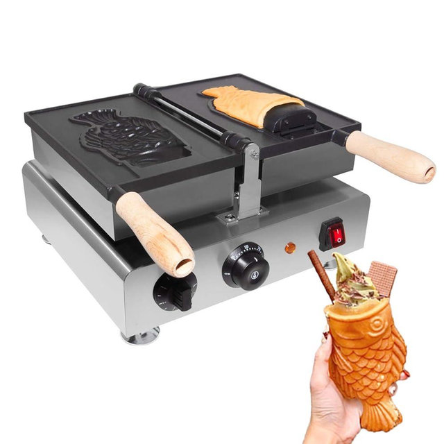 GorillaRock Taiyaki Fish Waffle Maker | Japanese Taiyaki Iron | Open-Mouth Fish Waffles | Nonstick Coating | 110 V (1 Open-Mouth Fish)