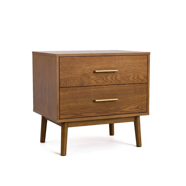 HOMES: Inside + Out Riverstone Mid-Century Modern 2 Drawer Nightstand with Anti Tip Interlock System Walnut