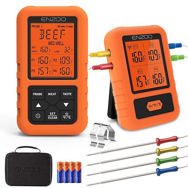 ENZOO Wireless Meat Thermometer for Grilling, Ultra Accurate & Fast Digital Meat Thermometer for Smoking with 4 Probes, 500FT 178° WideView Meat Thermometer for Smoker, BBQ, Carring Case Included