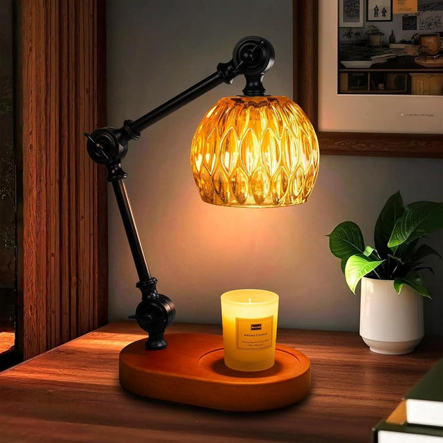 YWYWLED Candle Warmer Lamp, Dimmable Wax Melting Warmer with Adjustable Height, Bedroom Living Room Home Decor, Birthday Relaxation Gifts for Women (Amber, Wave)