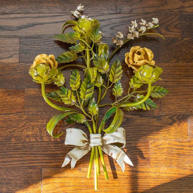 Vintage Florentia Toleware Italian Metal Floral Wall 3 Candle Sconce