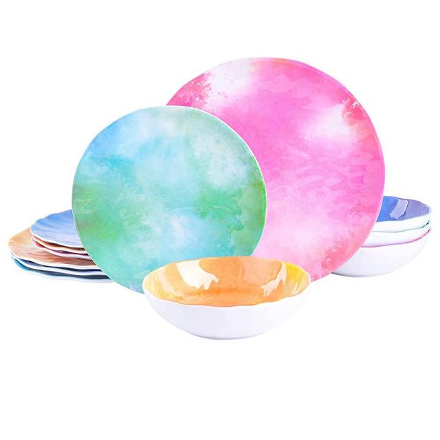 SPICE BY TIA MOWRY Cinnamon Twist 12 Piece, Colors may vary, Melamine Dinnerware Set