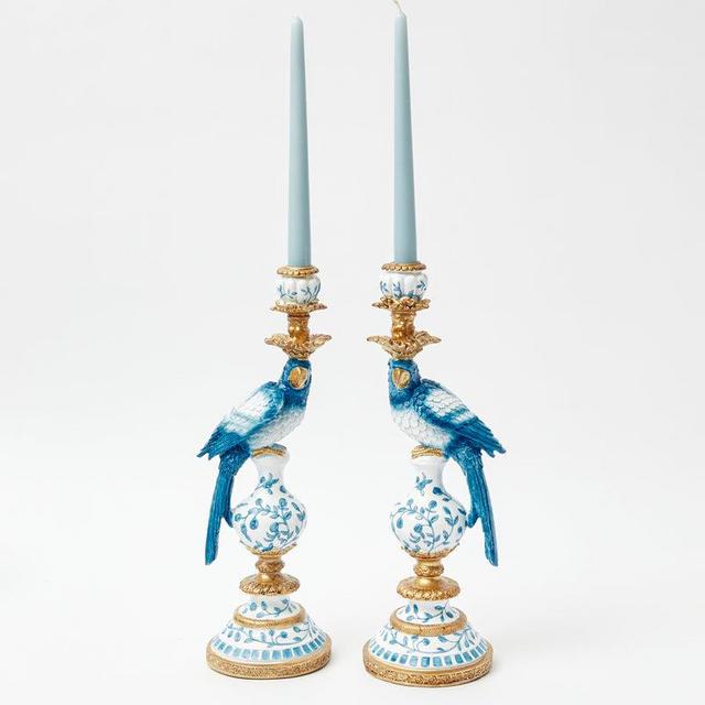 Blue Parrot Candle Holder (Pair)