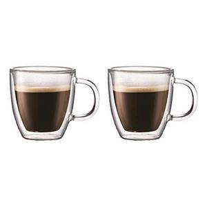 Bodum Bistro Coffee Mug, Double-Wall Insulated Glass Mugs, Clear.15 Liter, 5 Ounces Each (Set of 2)