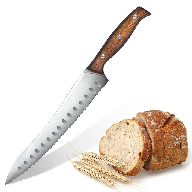 Serrated Bread Knife for Homemade Bread,Forged High Carbon German Steel Serrated Knives for Slicing Bagels, Cake (9.6-Inch Blade with 5.1-Inch Handle)
