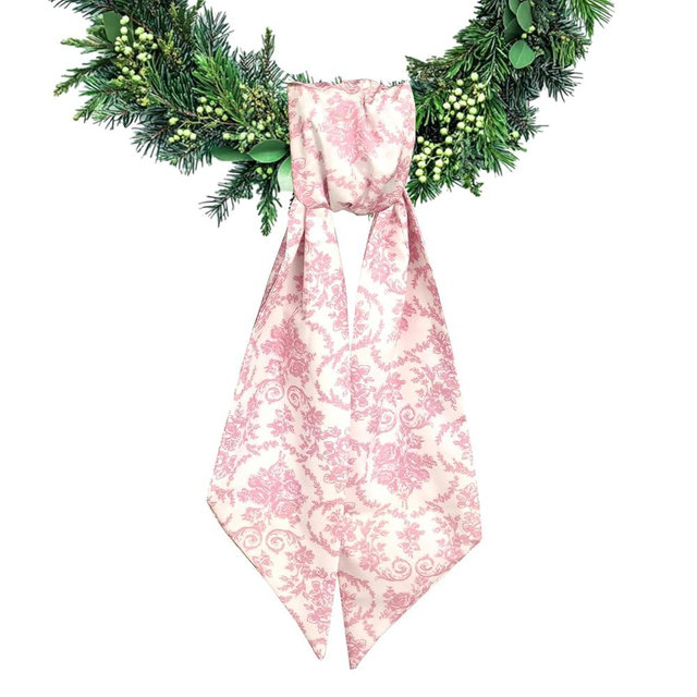 Ftuuo Floral Wreath Sash for Front Door Pink Flower Wreaths Satin Sash Vintage Garland Ribbon Accessories for Wreath Yard Doorway Indoor Outdoor Bow Bridal Shower Home Decor,4.72 x 45.27