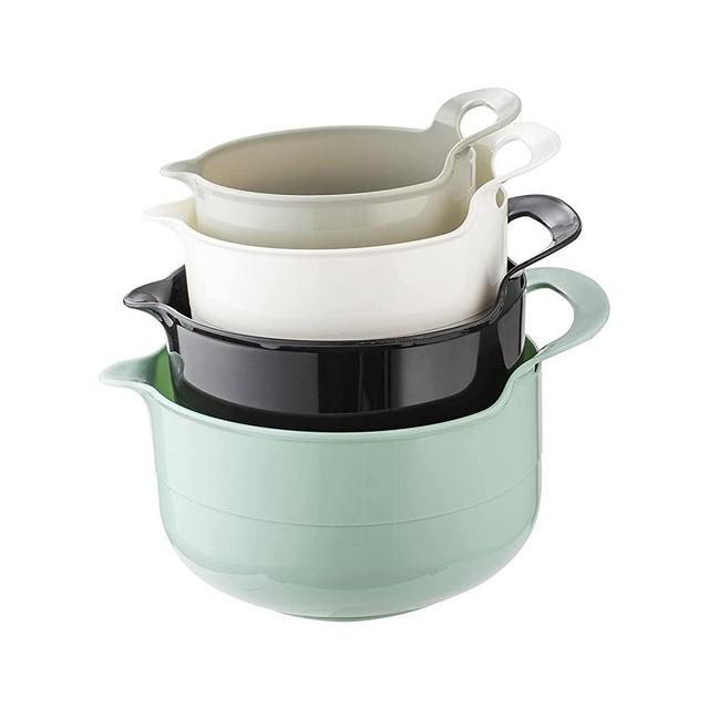 Cook with Color Mixing Bowls - 4 Piece Nesting Plastic Mixing Bowl Set with Pour Spouts and Handles (Mint)