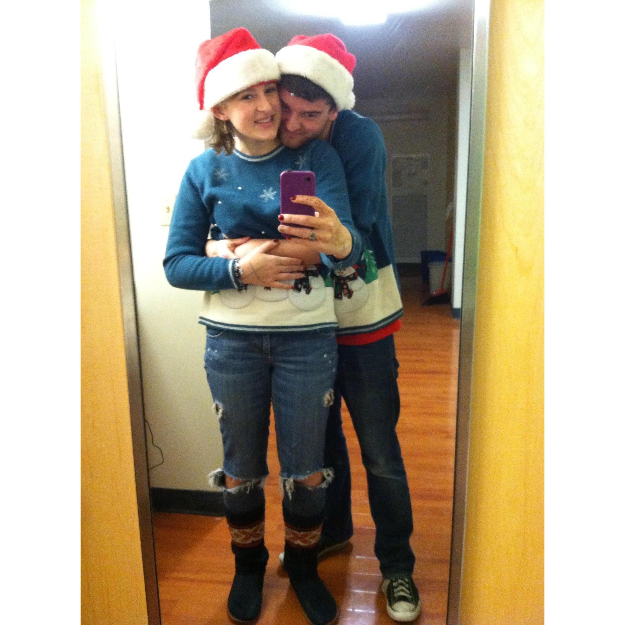 Our first Christmas together. One of the outtakes from the Christmas card photo shoot. December 2013.