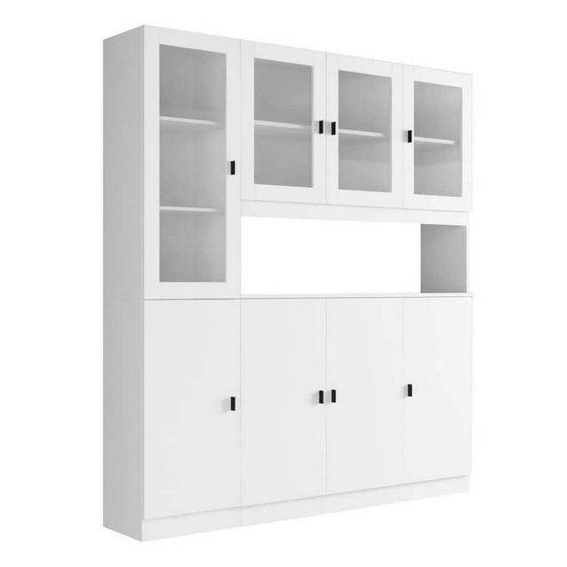 White Wood Combination Storage Cabinet W/Buffet and Hutch, Glass Doors, Shelves (62.9 in. W x 12.2 in. D x 70.9 in. H)