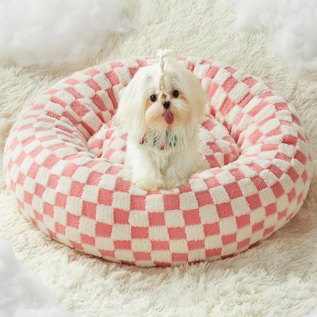BFPETHOME Donut Dog Beds for Small Dog, Round Cat Beds for Indoor Cats, Calming Pet Bed for Puppy and Kitty with Non-Slip Bottom, Cute Fancy Dog Bed Machine Washable Plush Fabric