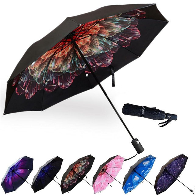 LLanxiry Compact Travel Umbrella, 44" Canopy, Automatic Open/Close Windproof Umbrella, 210T Pongee, 8-Rib Fiberglass, Travel Size Mini, Portable Rain/Sun Umbrellas UPF 50+ with Cover