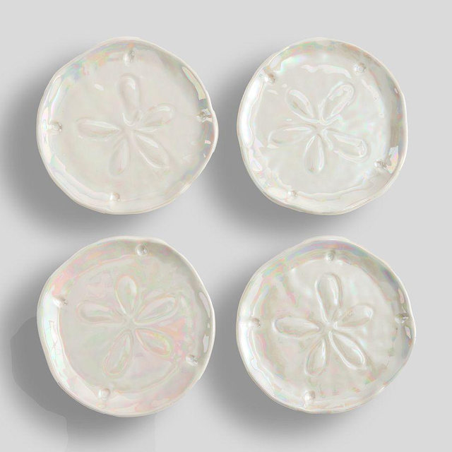 Coastal Shimmer Figural Sand Dollar Coasters, Set of 4 - White Multi