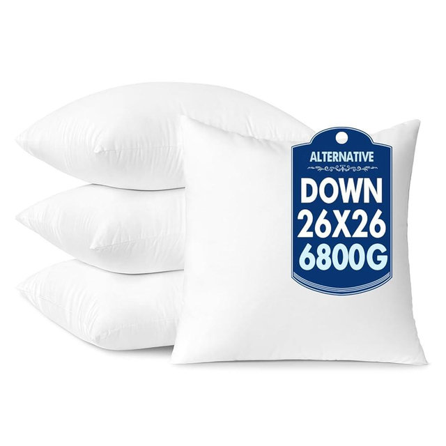 MIULEE 26x26 Down Alternative Pillow Inserts,Pack of 4 Euro Throw Pillows 26 x 26 Inch Body Bed Sleeping Ultra Soft Fluffy Form for Sofa Couch Bed