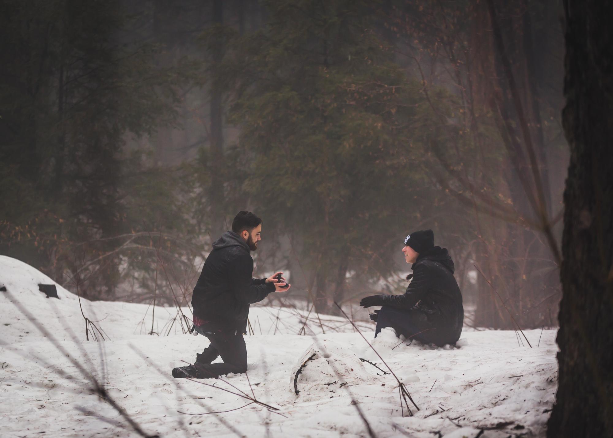 The proposal caught me so off guard that I actually got my foot stuck in the snow and fell down!