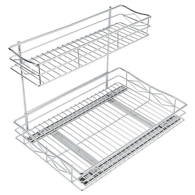 TQVAI Pull Out Under Sink Cabinet Organizer 2 Tier Slide Wire Shelf Basket - 11.49W x 17.08D x 11.85H - Request at Least 12 inch Cabinet Opening