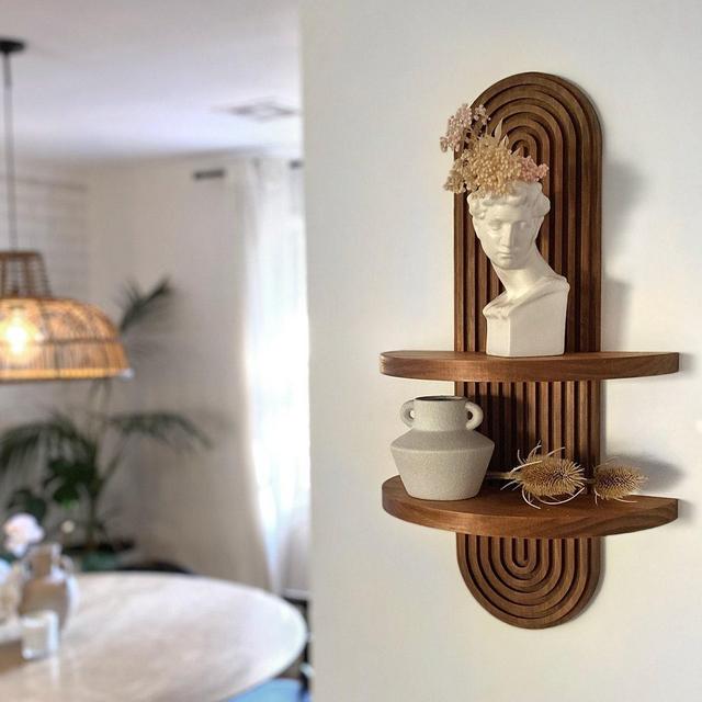 Mid-Century Modern Wall Shelf with Arched Wood Design - Single & Double Available