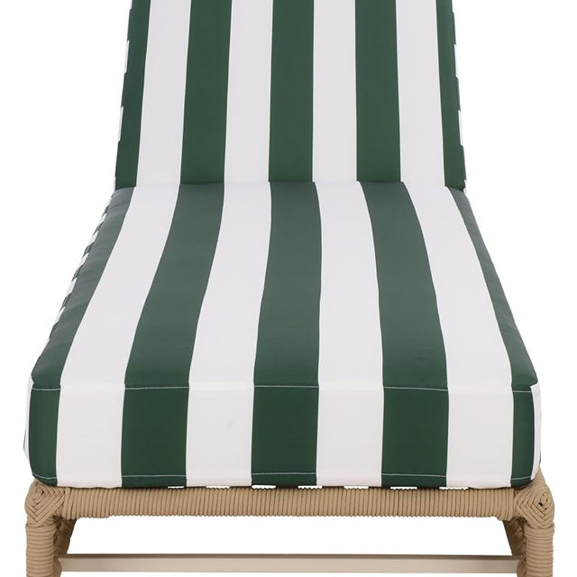SAFAVIEH Outdoor Patio Furniture Collection – Callan Tan Rope & Hunter Green Stripe Cushion Lounger, Fully Assembled Outdoor Chaise, Modern Low-Profile Design (PAT7546H)