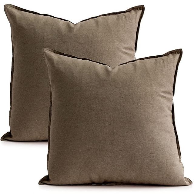 Jeanerlor Set of 2 20"x20" Pillowcase Cousion Cover Decor Cotton Linen with Unique Design to Embellish Balcony/Reception,(50 x 50cm), Khaki