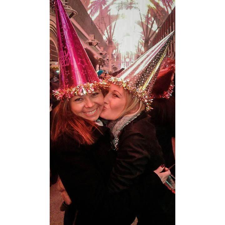 Greatest NYE kiss picture ever - Amy & Kaitlin, downtown Vegas!