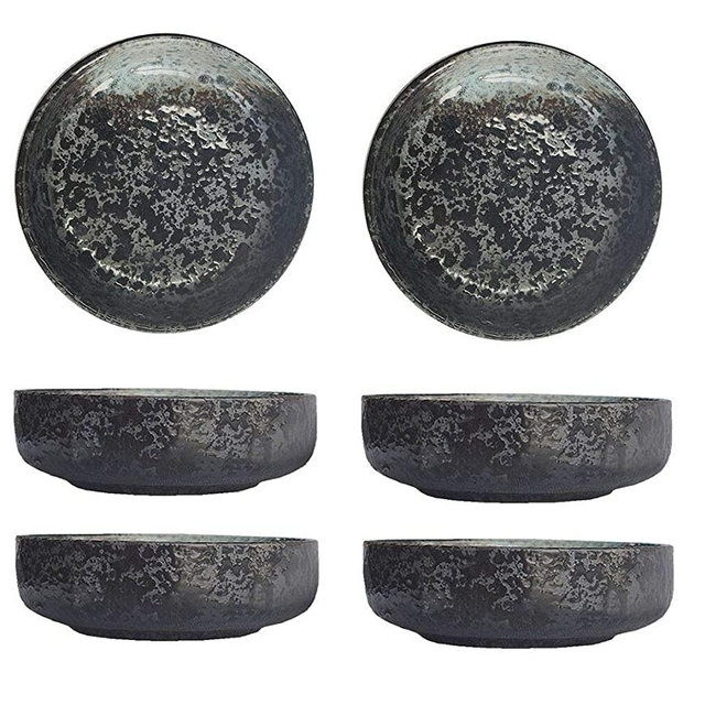 3.5 Inch Japanese Style Classic Porcelain Side Dish Bowl Seasoning Dishes Soy Dipping Sauce Dishes-Set of 6-Black