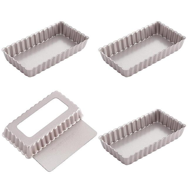 CHEFMADE Mini Rectangle Tart Pan Set, 2x4-Inch 4Pcs with Removable Loose Bottom Non-Stick Oblong Quiche Bakeware for Oven and Instant Pot Baking (Champagne Gold)