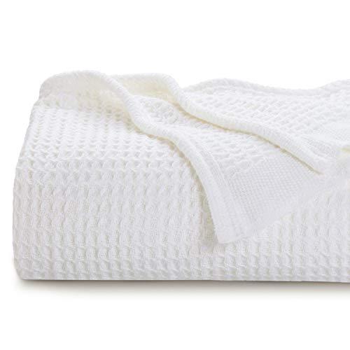 Bedsure 100% Cotton Thermal Blanket - 405GSM Soft Blanket in Waffle Weave for Home Decoration - Perfect for Layering Any Bed for All-Season - King Size (104 x 90 inches), White