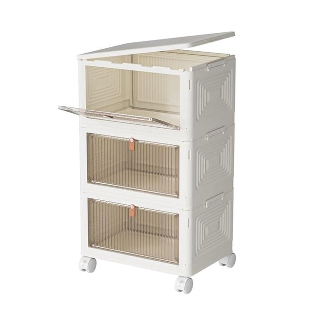 3 Tier Plastic Storage Bins with Lids 23QT, Stackable Storage Containers with Wheels, Folding Storage Boxes, Collapsible Storage Bins, Closet Organizers and Storage for Living Room,Office,Dorm