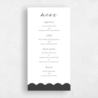 Dark Charcoal, White Wedding Menu - Biltmore