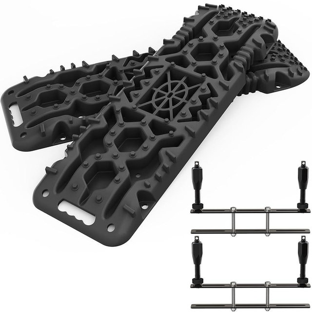 ALL-TOP Traction Boards with Build-in Jack Base, 2PCS Recovery Boards & Mounting Kit for Overlanding (4th Gen, Black)
