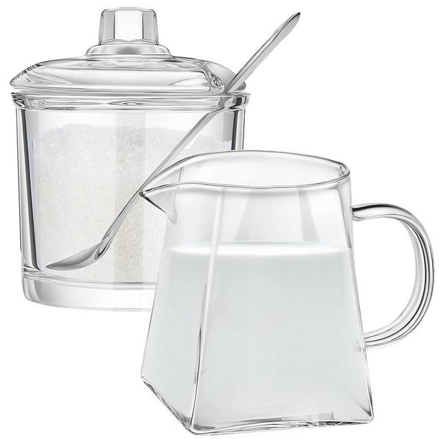 Leinuosen 2 Pcs Glass Pitcher Elegant Shaped Glass Creamer Pitcher Glass Tea Pitcher Coffee Milk Creamer Pitcher Creative Milk Frothing Pitcher Milk Frother Cup Creamer Jug (Mixed Style)