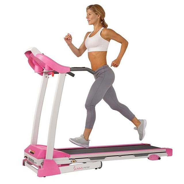 Sunny Health & Fitness Folding Treadmill with Device Holder, Shock Absorption and Incline