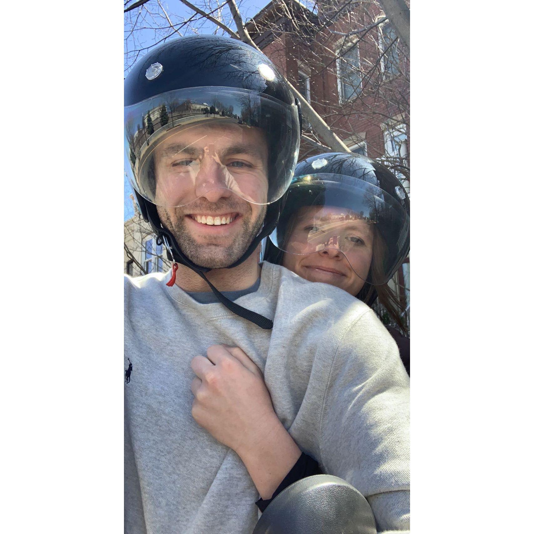 Our favorite way to get around DC - rented mopeds!