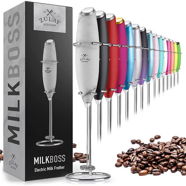 Zulay Original Milk Frother Handheld Foam Maker for Lattes - Whisk Drink Mixer for Coffee, Mini Foamer for Cappuccino, Frappe, Matcha, Hot Chocolate by Milk Boss (Marble)