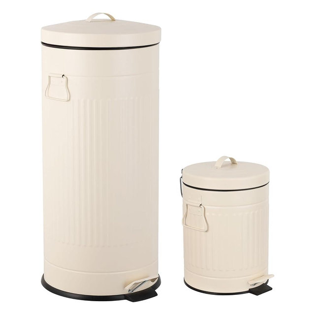 happimess HPM1018C Theo Retro 8-Gallon Step Trash Can with Soft-Close Lid and Free Mini Trash Can for Home, Kitchen, Bathroom, Living Room, Office, Limestone Beige