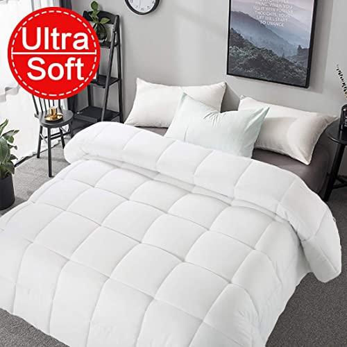 Soft Smooth Comforter Queen Size All Seasons 2000 Series Lightweight Quilted Down Alternative Breathable White Comforter Duvet Insert With 8 Corner Tabs Breathable 3D Filling (White, Queen (88"x88"))