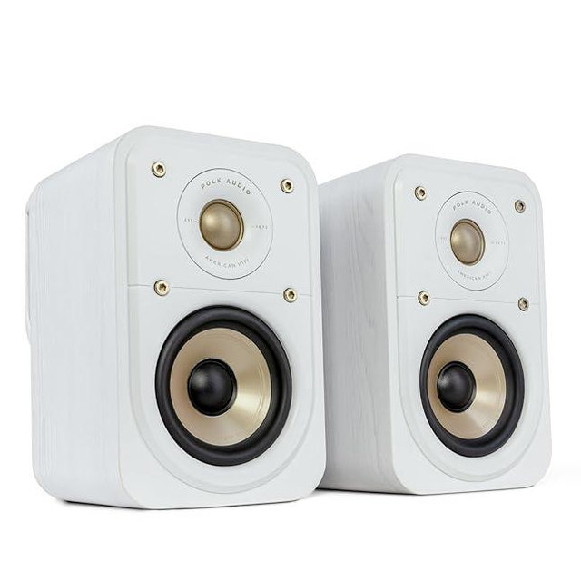 Polk Signature Elite ES10 Surround Sound Speakers - Hi-Res Audio Certified, Dolby Atmos & DTS:X Compatible, 1" Tweeter & 4" Woofer, Power Port Technology for Bass (Pair, Elegant White-Washed)