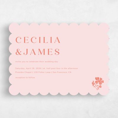 Pink Scalloped Wedding Invitation - Tiburon Landscape