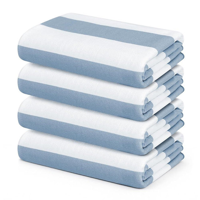 Touchat 4 Pack Beach Towels Oversized 30'' x 60'' Microfiber Pool Swim Bath Camping Travel Cabana Stripe Quick-Dry Super Absorbent Lightweight Sand Free Towel for Adults, Multi-Functional, Blue