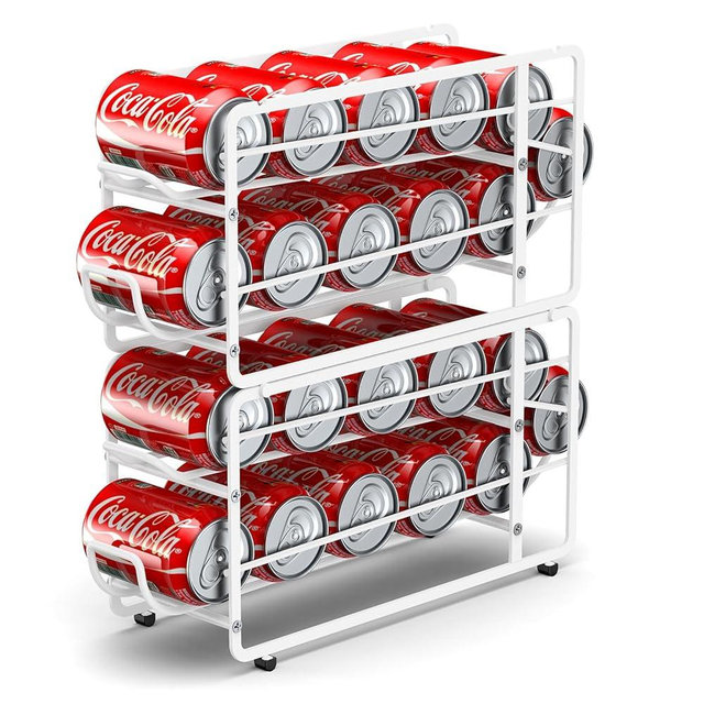 Canyave Soda Can Organizer Storage Rack, 2 Pack Stackable Beverage Soda Can Dispenser Organizer Holder for Refrigerator, Cabinet, Pantry (White)