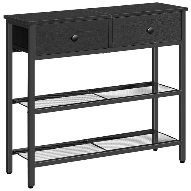 HOOBRO 29.5" Narrow Console Table with 2 Fabric Drawers, Sofa Table, Small Entryway Table with 3-Tier Storage Shelves, Behind Couch Table, for Living Room, Hallway, Black BB72XG01