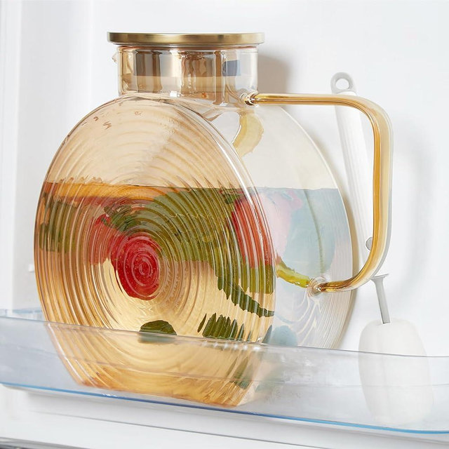 OneDream Glass Pitcher with Lids for Fridge Door, 2.5l/84oz Large Iced Tea Pitcher with Handle, Borosilicate Water Jug for Sun Tea, Fruit Juice, Drinks, Lemonade, Cold or Hot Beverages, Champagne