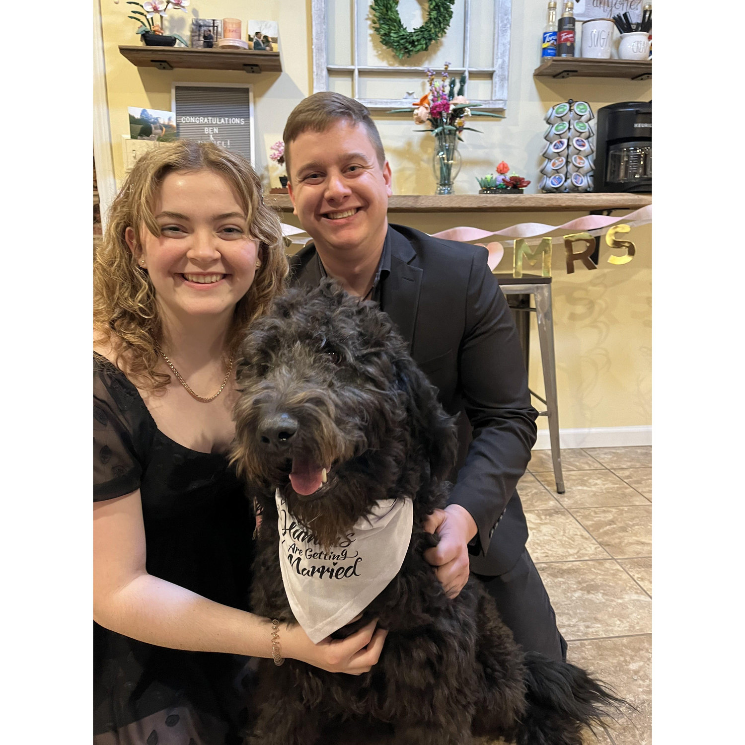 Jax had a bandana that said, "My humans are getting married."