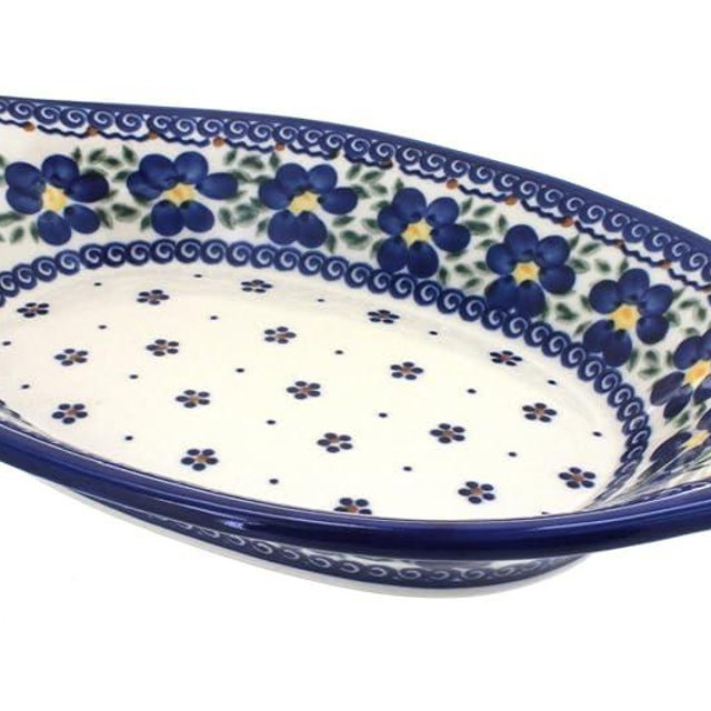 Blue Rose Polish Pottery Spring Blossom Bread Tray with Handles