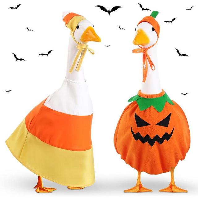 Silicherry 2 Set Fall Goose Outfit Lawn Porch Goose Cloths Candy, Pumpkin Costume Plastic Goose Clothing Autumn Halloween Goose Outfit for 23" Goose Outdoor Patio Yard Lawn Art Decoration