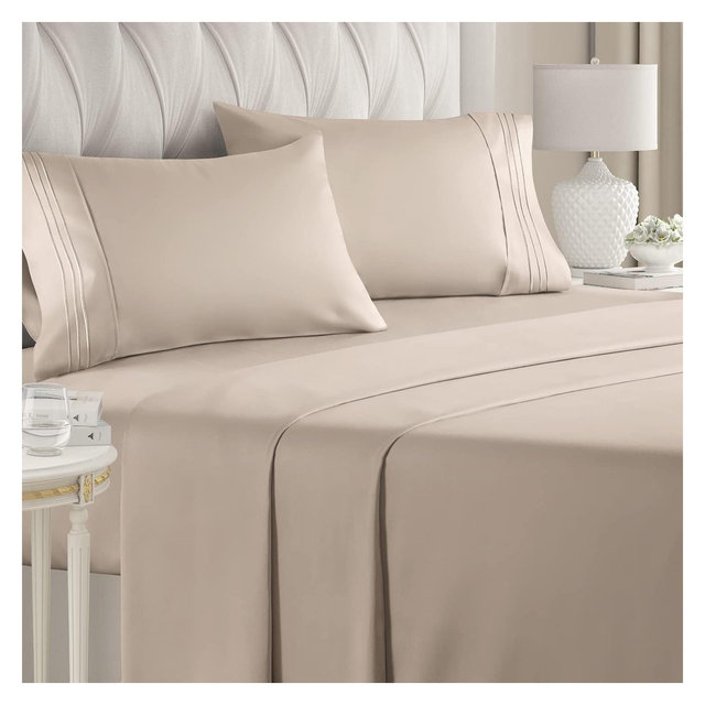 CGK Linens Luxury Soft 4 Piece Solid Bed Sheet Set - Deep Pocket Fits 8"-16" Mattresses in Wheat, Size Full
