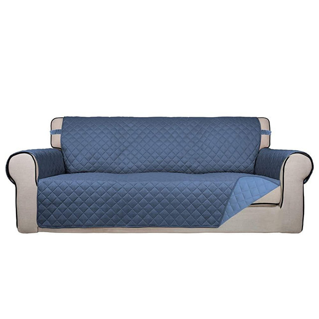 PureFit Reversible Quilted Sofa Cover, Water Resistant Slipcover Furniture Protector, Washable Couch Cover with Non Slip Foam and Elastic Straps for Kids, Dogs, Pets (Sofa, DarkBlue/LightBlue)
