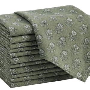 Mindsoft Set of 12 Floral Cloth Napkins Linen Cloth Napkins Spring Flower Wildflowers Dinner Napkin 18 x 18 Inch Vintage Washable Reusable for Dinner Home Restaurant Wedding Decor(Green,12 Pcs)