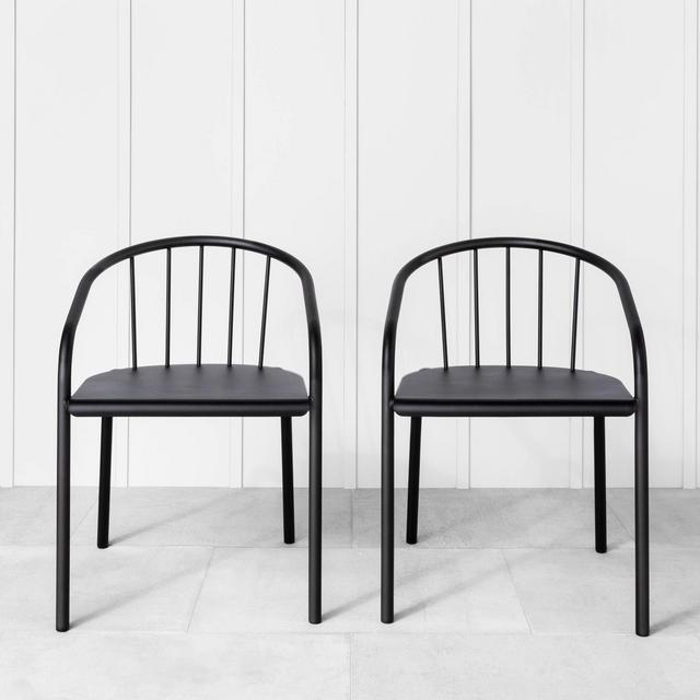 2pk Indoor/Outdoor Patio Stacking Chair Black - Hearth & Hand with Magnolia Furniture